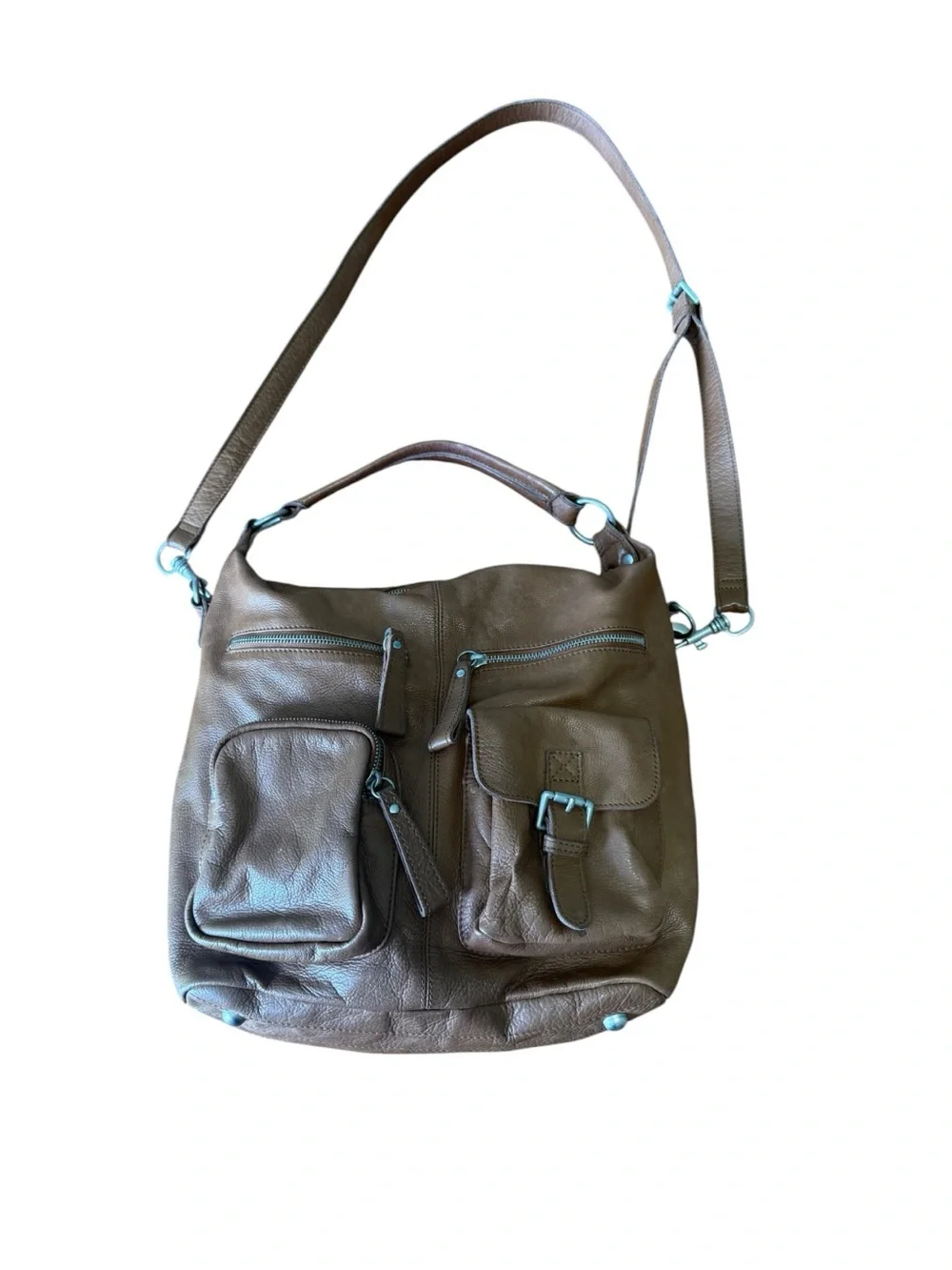L.K. BERLIN Caramel Brown Leather Front Pockets Shoulder Bag